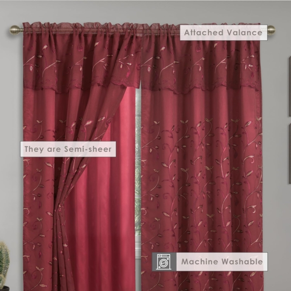 Queenzliving Elegant Solid Crushed Texture Curtain Window  Maroon - Image 5
