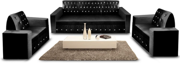 MB_FURNITURE Sparkling Diamond 3 Seater Modern Living Room Sofa Set (Black)