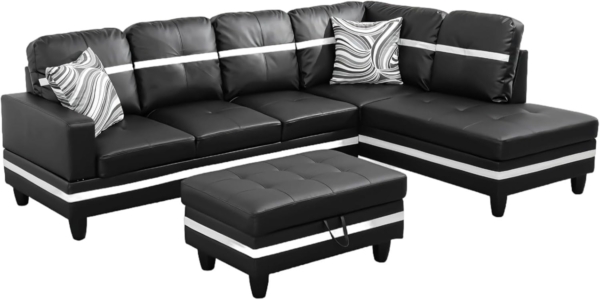 Modern Living Room Velvet Sofa Set (3 Piece, Black/White)
