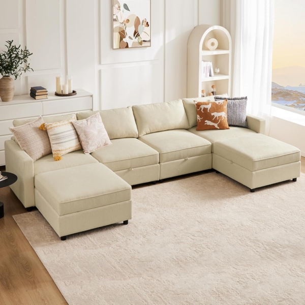 MB FURNITURE Modern Living Room Sofa Set - Brown Soothing Cream