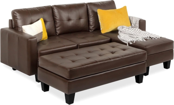 MB_FURNITURE 3 Piece Modern Sofa Set (Dark Brown/Golden)