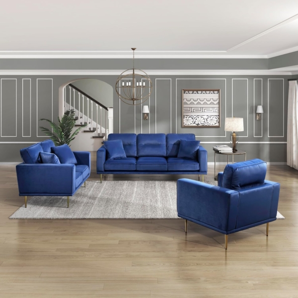 MB_FURNITURE 3 Piece Modern Living Room Sofa Set – Blue/Black