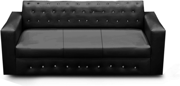 MB_FURNITURE Sparkling Diamond 3 Seater Modern Living Room Sofa Set (Black) - Image 2