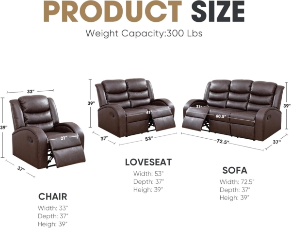 MB_FURNITURE Faux Leather 7 Seat Sofa Couch Set (Brown) - Image 2
