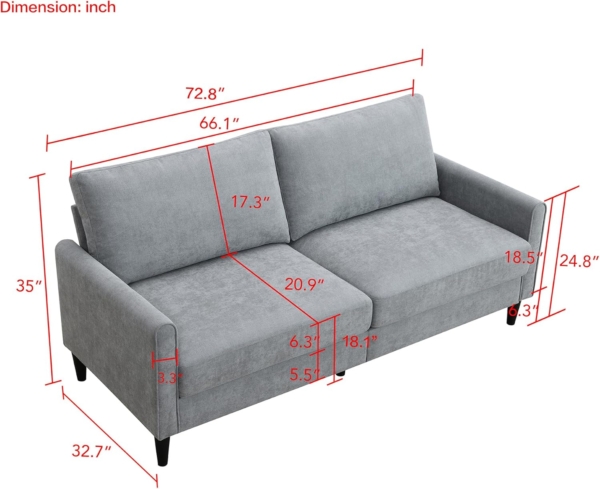 MB_FURNITURE 3 Piece Modern Living Room Sofa Set – Red/Grey - Image 2