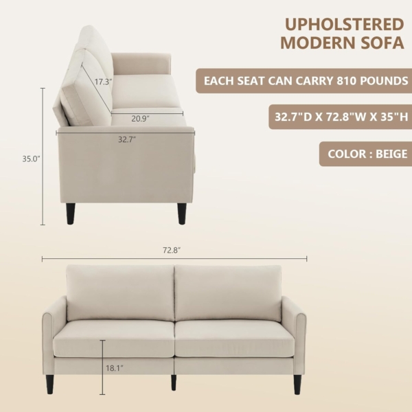Modern 2 Seater Sofa Set for Living Room (White) - Image 2