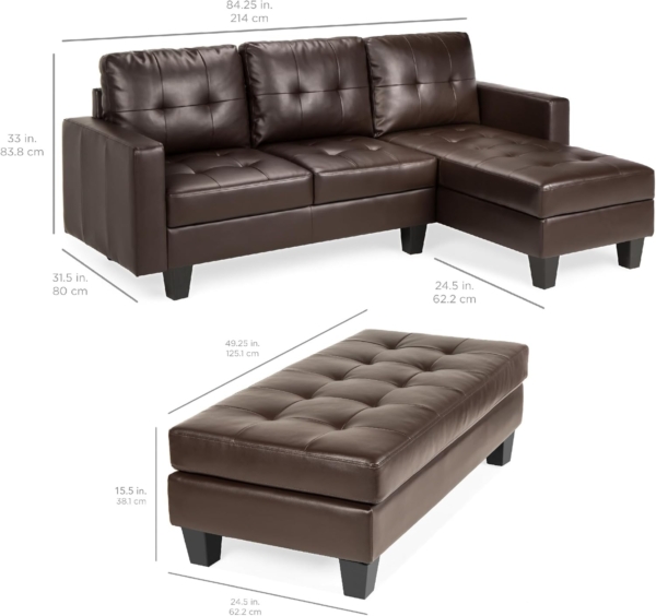 MB_FURNITURE 3 Piece Modern Sofa Set (Dark Brown/Golden) - Image 2