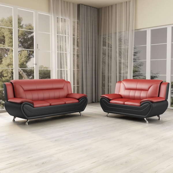 Modern Living Room Sofa Set (4 Piece, Red/Black) - Image 2
