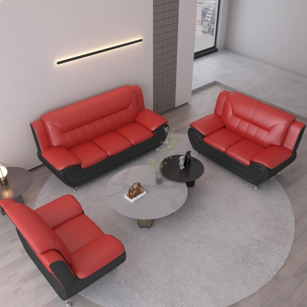 Modern Living Room Sofa Set (4 Piece, Black/Red) - Image 3