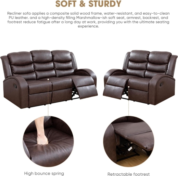 MB_FURNITURE Faux Leather 7 Seat Sofa Couch Set (Brown) - Image 3