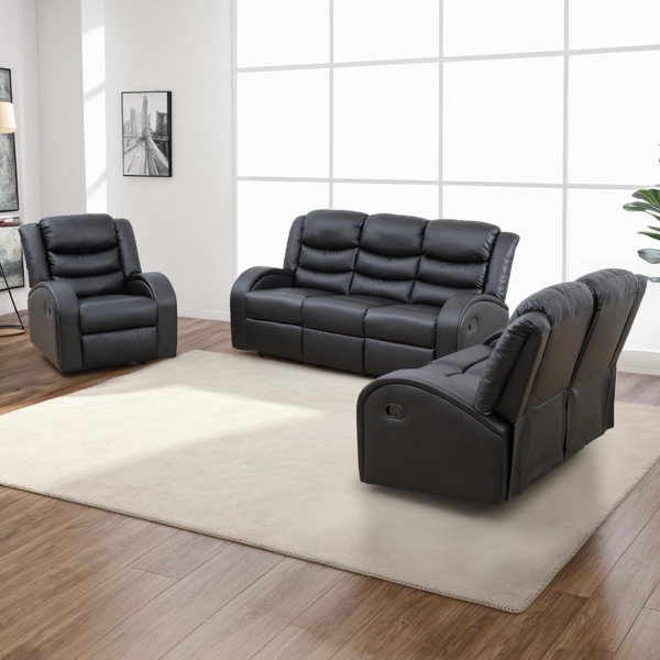 MB_FURNITURE 5 Seat Faux Leather Sofa Couch Set (Black) - Image 4