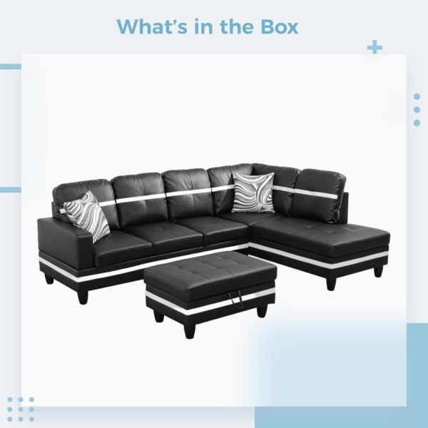 Modern Living Room Velvet Sofa Set (3 Piece, Black/White) - Image 3