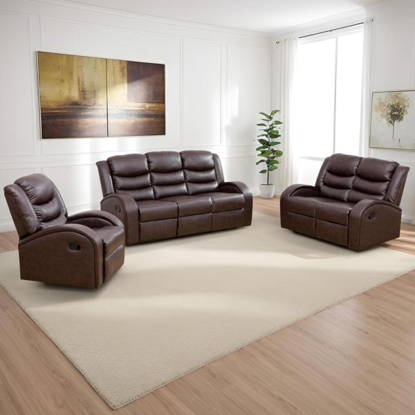 MB_FURNITURE Faux Leather 7 Seat Sofa Couch Set (Brown) - Image 5