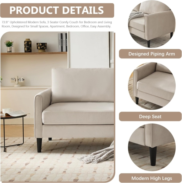 Modern 2 Seater Sofa Set for Living Room (White) - Image 5