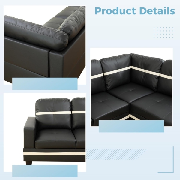Modern Living Room Velvet Sofa Set (3 Piece, Black/White) - Image 4