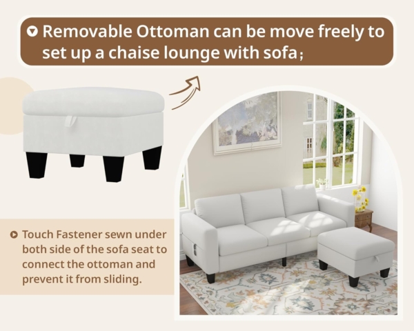 MB_FURNITURE4 Piece Modern Living Room Sofa Set – Beige - Image 8
