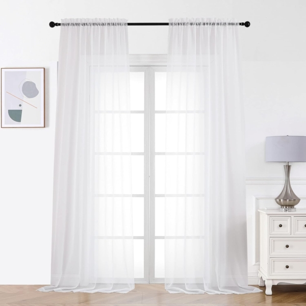 Sheer Curtains for Living Room, White Farmhouse Sheer Window Curtains